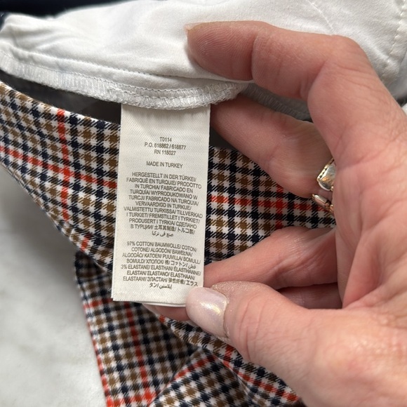 Boden Cotton Blend Ankle Crop Ponte Knit Trouser in Red Navy Tan Plaid Size 6R - Picture 3 of 11